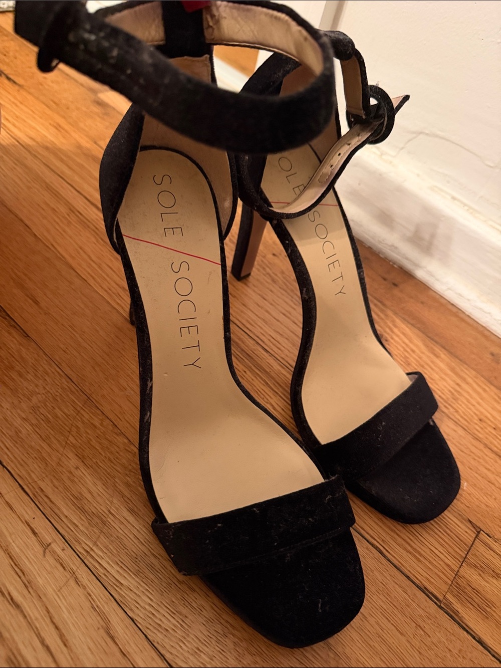 Sole Society Black Suede Ankle-Strap Stiletto Heels